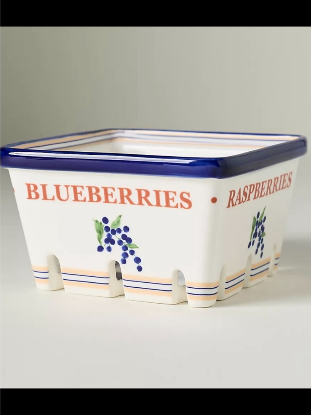 Anthropologie Lotta Ceramic Berry Basket - Blueberry Print.